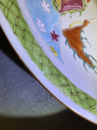 A Chinese famille rose dish with warriors on horseback, Qianlong